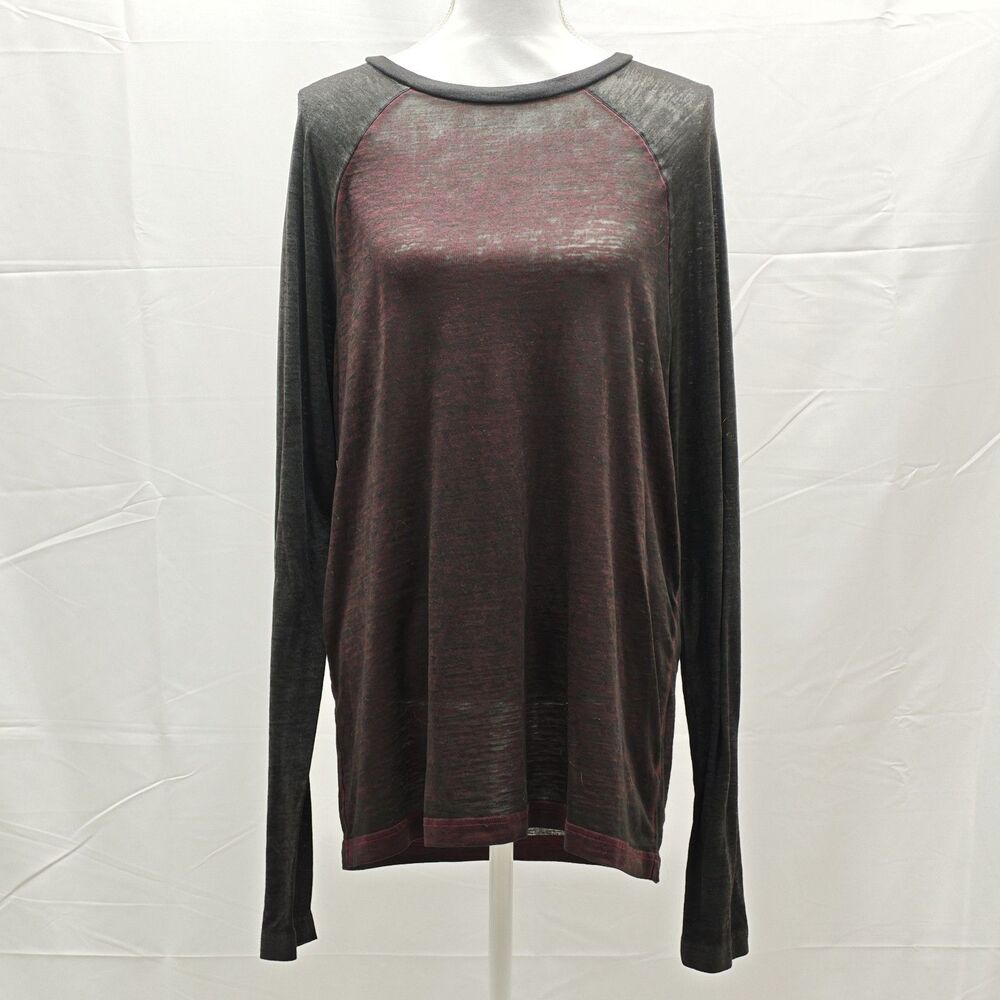 Helix Size L Black Burgundy Burnout Long Sleeve Raglan Grunge Goth Sheer T Shirt